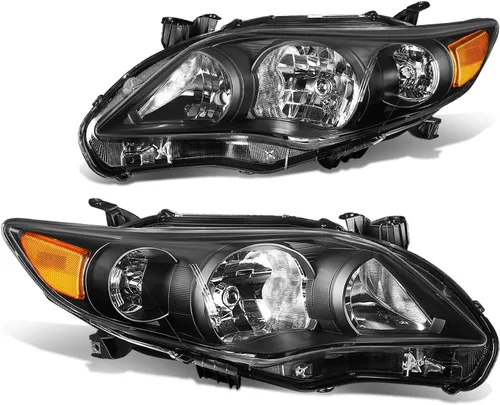 DNA MOTORING Juego de faros delanteros compatibles con sedán Toyota Corolla 2011-2013, negro/ámbar, HL-OH-TCOR11-BK-AM