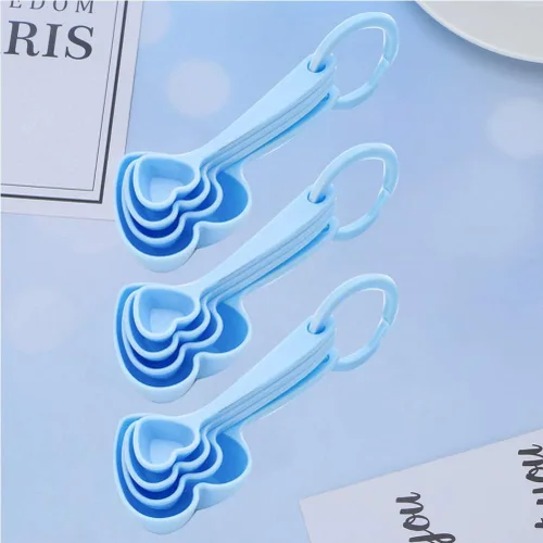 Miniatura 7 de Hemoton Cucharas medidoras de plástico con forma de corazón, cucharadita de postre cuchara para hornear de cocina Azul