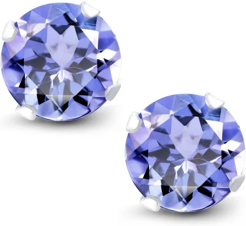 Miniatura 2 de Aretes de oro blanco de 14K macizo con tanzanitas redondas, claridad AAA, de 5 mm, 1.00 Ct.