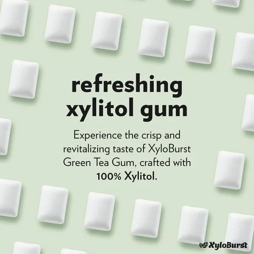 Miniatura 6 de XyloBurst Goma de mascar de xilitol, sin azúcar, sin gluten, apto para dieta cetogénica, sin aspartamo, para la salud bucal, té verde, 12 piezas