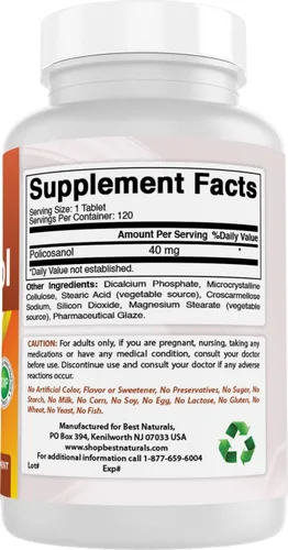 Miniatura 6 de Best Naturals Policosanol 40mg 120 Tabletas - Promueve la función cardiovascular saludable*
