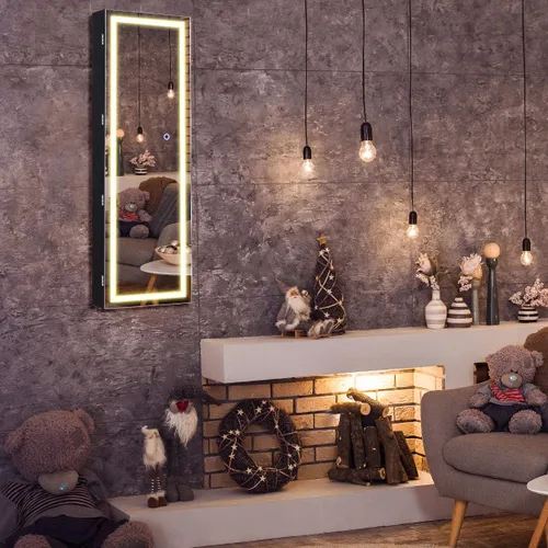 Miniatura 2 de Giantex Armario de joyería para puerta de pared, espejo de longitud completa iluminado con pantalla táctil con cerradura de 47.2 pulgadas, 3 ajustes