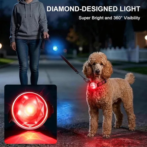 Miniatura 2 de Paquete de 2 luces para collar de perro, recargable USB-C con clip, luz LED impermeable de seguridad para mascotas con correa de silicona ajustable