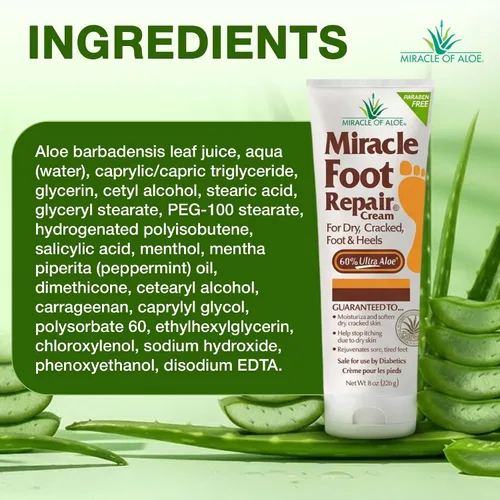 Miniatura 9 de Miracle Foot Repair Cream, (1 onza/3 unidades) repara talones y pies secos agrietados, 60% ultraaloe puro hidrata, suaviza y repara