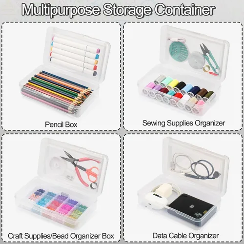 Miniatura 5 de Meiikun Caja de lápices, Cajas de lápices de gran capacidad 2 compartimentos, estuche rígido con tapa a presión, caja organizadora de almacenamiento
