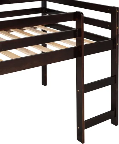Miniatura 8 de Cama tipo loft de madera maciza con diseño multifuncional para niños y niñas (espresso)