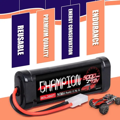 Miniatura 5 de GOLDBAT Batería NiMH de 5000 mAh 7.2 V con conector Tamiya para coche RC Truck LOSI asociado HPI Kyosho Tamiya Hobby (paquete de 2)