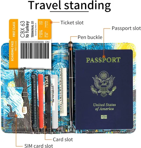 Miniatura 3 de Funda para pasaporte con bloqueo RFID de piel, organizador de documentos de viaje, Flores de albaricoque.), 201910301033D
