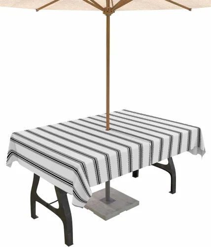 Miniatura 17 de Mantel para exteriores a rayas azul marino, mantel redondo de 60 pulgadas, diseño de rayas blancas y azul marino, impermeable, con agujero