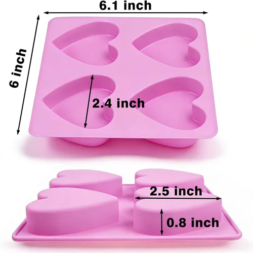Miniatura 3 de Moldes de silicona con forma de corazón, 4 moldes de jabón en forma de corazón, moldes de chocolate para hacer jabón, dulces, pasteles, velas, Rosa-B