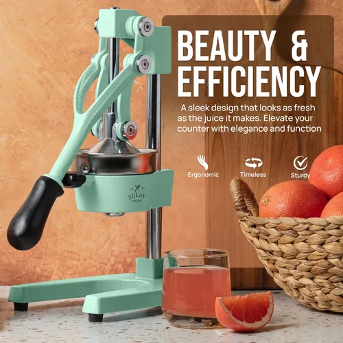 Miniatura 8 de Zulay Kitchen Exprimidor de hierro fundido, exprimidor manual resistente con coladores desmontables para una fácil limpieza, prensa de jugo