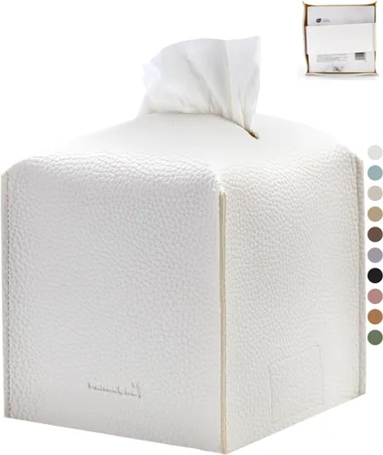 Miniatura 12 de Funda para caja de pañuelos 5 x 5 x 5 pulgadas de piel sintética, organizador cuadrado de caja de pañuelos en cubo para baño, encimera de tocador