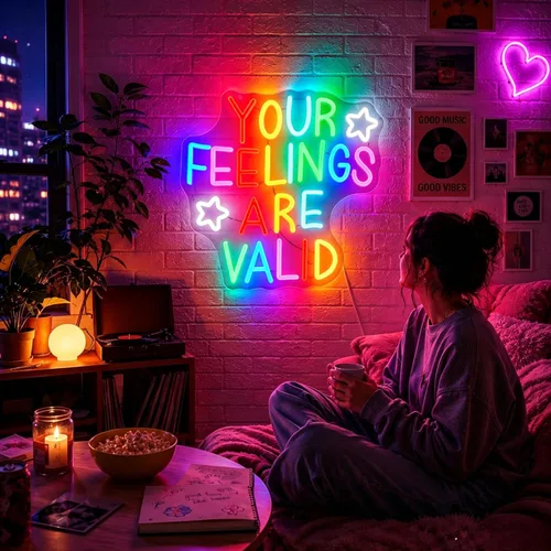 Miniatura 2 de Neon Sign for Wall Decor Dimmable Your Feelings Are Valid Neon Sign Led Neon Lights Light Up Signs for Room Gift Decoration USB Powered