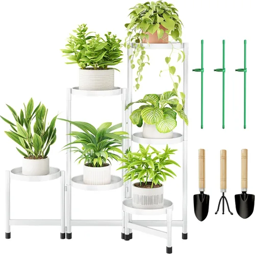 Miniatura 11 de Cawukege Soporte para plantas de 5 niveles para interiores, soporte escalonado para plantas al aire libre para múltiples plantas, estante de esquina