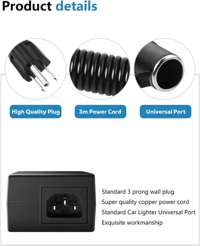 Miniatura 3 de SHNITPWR Convertidor de 110 V a 12 V 10 A 120 W Convertidor de CA a CC, adaptador de fuente de alimentación CA/CC, enchufe de encendedor