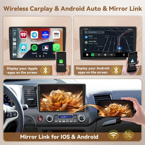 Miniatura 3 de [4+128G] Hikity Android 15 Car Stereo para Honda Civic 2006-2011, pantalla táctil en celda de 10 pulgadas, radio cívica, inalámbrico, Carplay