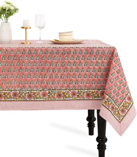 Miniatura 43 de CPC - Mantel cuadrado 100% algodón, 60 x 60 pulgadas, estampado de bloques indios, mantel para bodas, primavera/verano, barbacoa, verde ágata