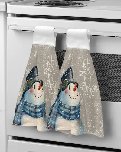 Miniatura 5 de Toallas de cocina de Navidad, muñeco de nieve, bosque de invierno, con lazo, para colgar en la nieve, toallas de cocina para colgar en la nieve