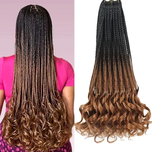Miniatura 90 de Trenzas de ganchillo rizado francés T33, cabello pre-anillado 10 pulgadas, trenzas cortas rizadas francesas con extremos rizados, trenzas box