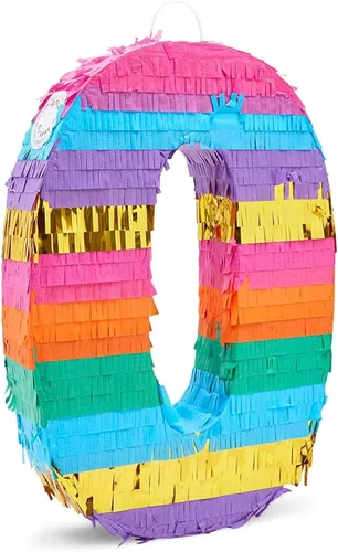 Miniatura 4 de BLUE PANDA Piñata arcoíris número 0 diseño de mariposa – 11.4 x 16.5 x 3 pulgadas, multicolor – Construcción de papel corrugado fácil de rellenar