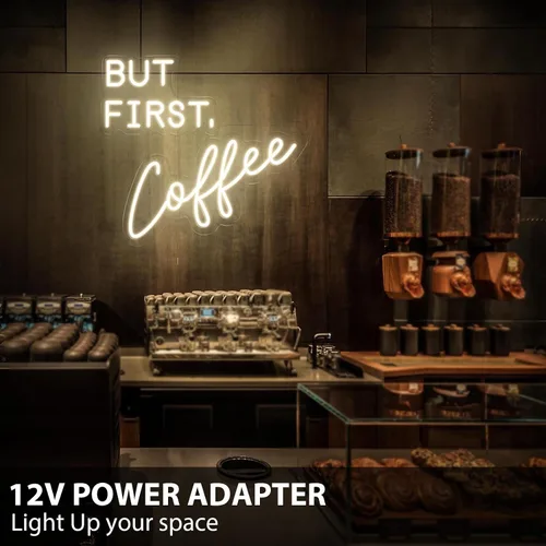 Miniatura 2 de Letrero de neón "But First Coffee" para decoración de pared, de 17 * 16 pulgadas, LED blanco cálido regulable con adaptador de corriente de 12V
