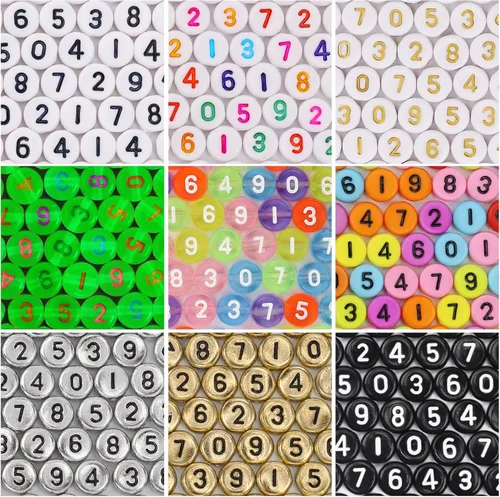 900 cuentas numéricas para pulseras, 9 colores, 0-9, números, bricolaje, joyería, pulseras, collares, llavero, manualidades, 0.27 x 0.157 pulgadas