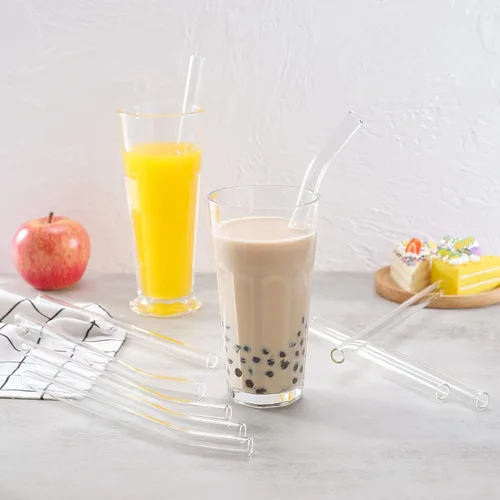 Miniatura 4 de 10 popotes Boba de vidrio reutilizables, 0.354 x 0.551 in de ancho, para té de burbujas, batidos, juego de 5 rectas y 5 dobladas con 2 cepillos