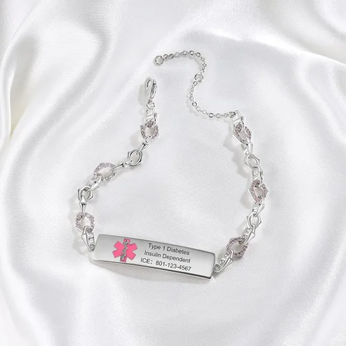 Miniatura 4 de Pulseras de identificación médica personalizadas de acero inoxidable para mujeres
