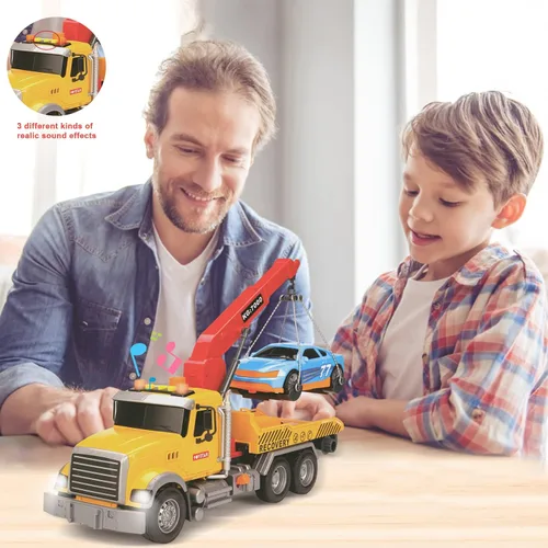 Miniatura 6 de Camiones de Remolque Grandes de Juguete con Gancho y Coche para Niños, Camiones de Juguete de Retroceso con Luz y Sonido para Niños