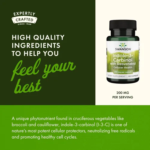 Miniatura 5 de Swanson Indole-3-Carbinol con Resveratrol - Suplemento I3C que promueve la protección celular - Suplemento natural para ayudar a mantener un