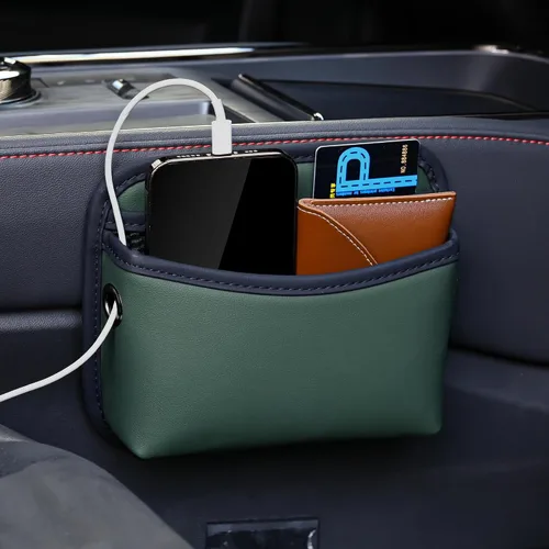 Miniatura 9 de JEYODA Bolsillo de almacenamiento lateral para asiento de auto, organizador pequeño, bolsa organizadora lateral de consola de cuero sintético