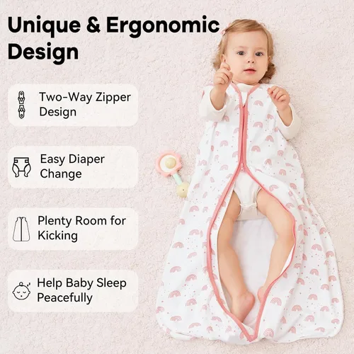 Miniatura 4 de Unnivoll - Saco de dormir para bebé de 18 a 24 meses, paquete de 3 unidades, 100 % de algodón, ligero, con un TOG de 0.5, manta portátil para bebé