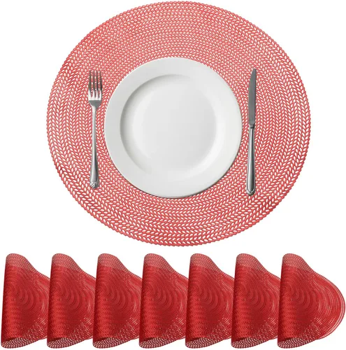 Miniatura 9 de uxcell Juego de 6 manteles individuales redondos dorados para mesas de comedor, manteles individuales metálicos de polivinilo prensado, manteles