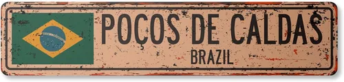 POOOS DE CALDAS - Letrero de plástico vintage de Brasil, bandera brasileña, ciudad, campo, carretera, pared, regalo para interiores y exteriores, 18