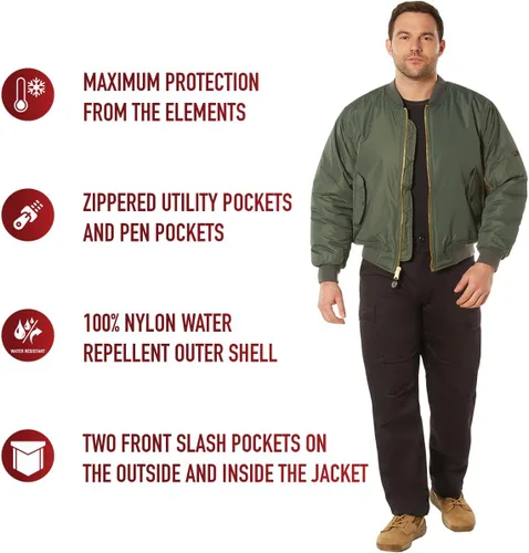 Miniatura 8 de Rothco Enhanced Nylon Bomber Jacket Flight Style Cold Weather Winter Coat