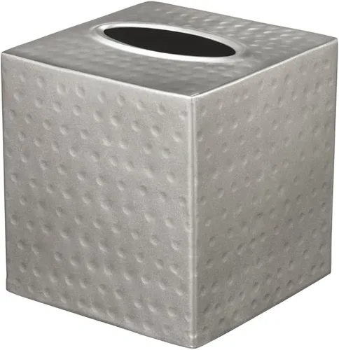 Caja de pañuelos Monarch Abode Cuadrada – Caja de soporte de pañuelos de metal de peltre martillado a mano para accesorio de baño, cubo decorativo