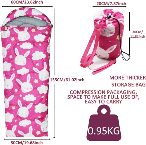 Miniatura 2 de Sacos de dormir para niños - Sacos de dormir para acampar con bolsa de transporte - Saco de dormir compacto para senderismo, mochilero para 3 Rosa