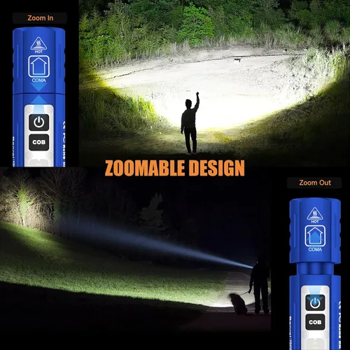 Miniatura 7 de Banral Linternas tácticas recargables de alto lúmenes - Súper brillante pequeña y potente linterna LED magnética USB C, 8 modos, botón doble Azul