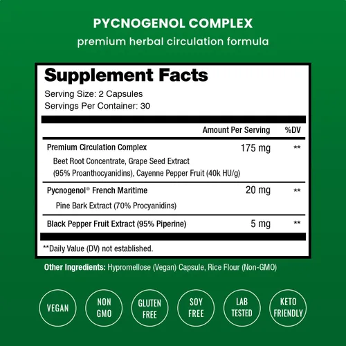 Miniatura 3 de NutraChamps Pycnogenol Extracto de corteza de pino marítimo francés, complejo de circulación premium, flujo sanguíneo, producción de óxido nítrico
