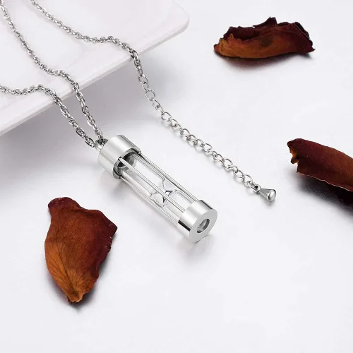 Miniatura 29 de abooxiu Collar de urna de reloj de arena para cenizas, joyería de cremación para cenizas, collar de cenizas de recuerdo conmemorativo de acero