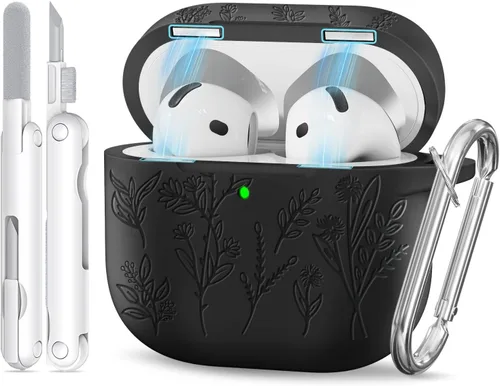 Miniatura 52 de Funda para Airpods Pro 3 con tapa magnética, fundas grabadas con flores para Apple AirPods Pro de 3ª generación 2025, funda de silicona suave