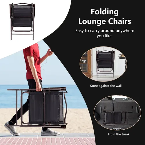 Miniatura 4 de TANGZON Set of 2 Folding Garden Chairs, Portable Steel Frame High Back Chair Set with Armrests, Indoor Outdoor Weather Resistant Dining Seat for