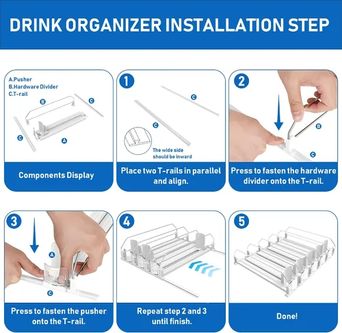 Miniatura 5 de Organizador de bebidas para refrigerador, dispensador organizador de latas de soda para refrigerador con deslizamiento automático de empuje, 3 filas