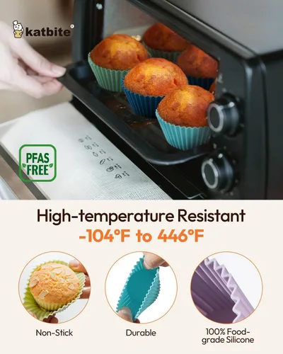 Miniatura 2 de Katbite - Paquete de 24 tazas de silicona para hornear cupcakes, reutilizables, antiadherentes, resistentes, para hornear, muffins suaves y pálidos