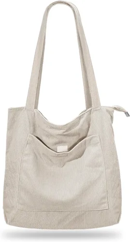 Miniatura 16 de Bolso de pana Iioscre para mujeres, bolsos hobo con cierre de cremallera, bolsos de hombro casuales de gran capacidad con bolsillos interiores