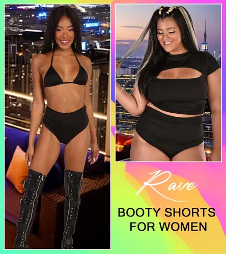 Miniatura 3 de EVELUST Pantalones cortos para mujer - EDC Edm Festival Outfit Accesorios Pole Dance Butt Lifting Legging Cintura Alta