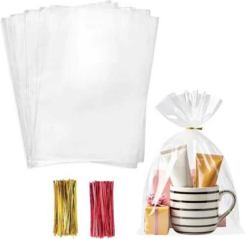 Miniatura 25 de Morepack Bolsas de celofán, 6 x 12 pulgadas, 200 bolsas de celofán con lazos para amarrarlas, de plástico, para poner postres, pastelería, dulces