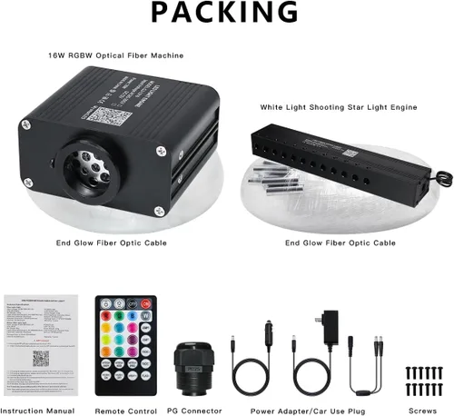 Miniatura 8 de Starlight Kit de 500 piezas Twinkle de 0.03 pulgadas (6.5 pies/6.6 ft) con meteorito blanco Kit de luces de techo de coche RGBW música