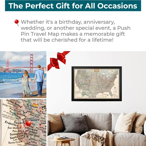 Miniatura 6 de Push Pin Travel Maps - Executive US - Mapa de pines enmarcado con marco negro para rastrear tus viajes - 27.5 x 39.5 pulgadas - 8 opciones de marco