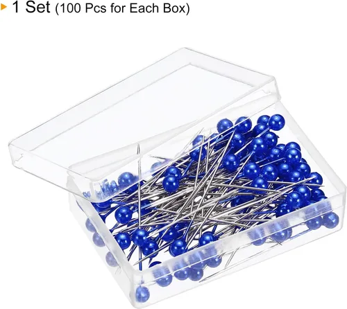 Miniatura 3 de PATIKIL Alfileres de costura perlados, 1 juego de agujas de cabeza de bola de acero inoxidable para decoración de modista, color azul